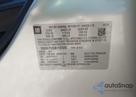 2011 Chevrolet Equinox 2Lt из США, поврежденный, VIN 2GNALPEC6B1137370